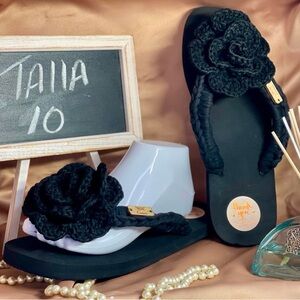 Women's Crochet Flat Sandals Slip On Open Toe Slide Sandals black  ·